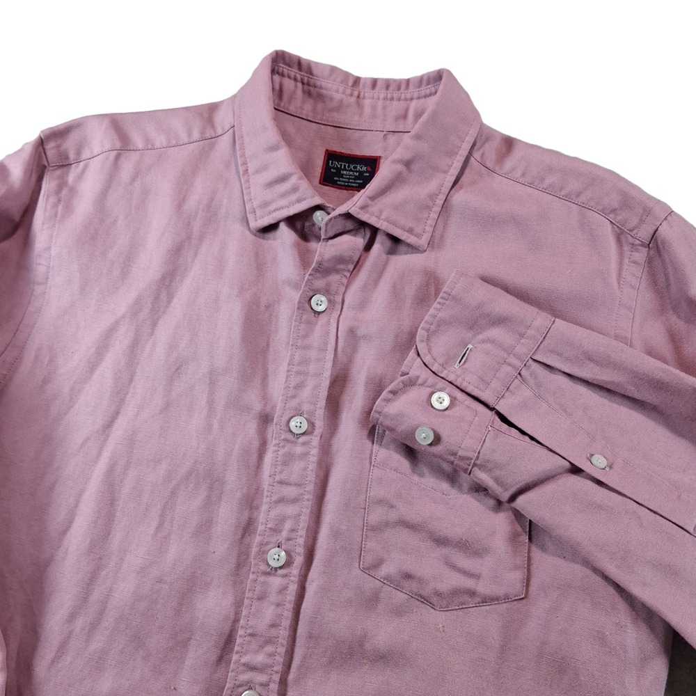 UNTUCKit Button Down Shirt Mens Medium Mauve Slim Fit Stretch Linen Long Sleeve